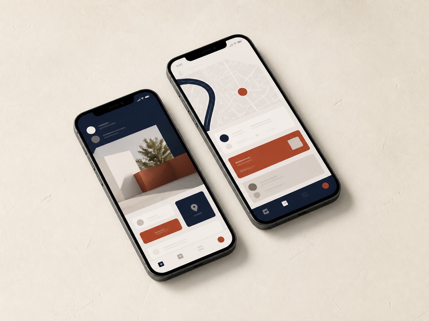 Two mobile phones displaying clean application interfaces