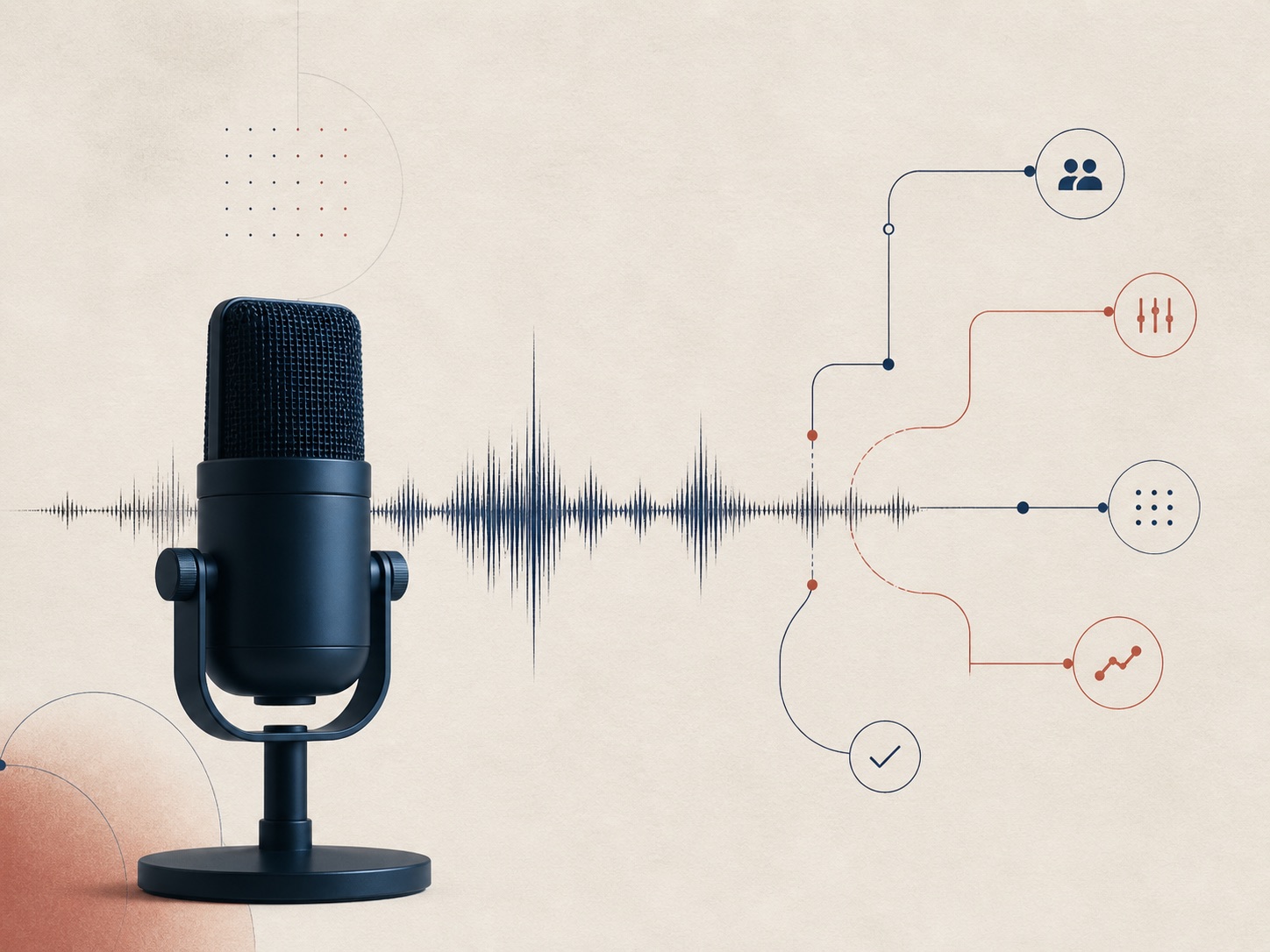 Studio microphone with a voice waveform and connected system actions